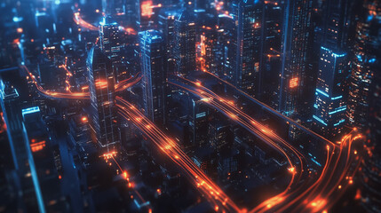 Smart digital Innovation city with connection network reciprocity over the cityscape. of future smart wireless digital city and social media networking systems that connects people with in city
