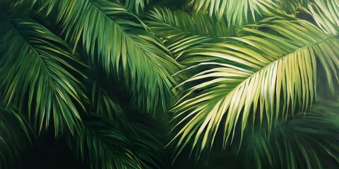 Vibrant green leaves of the palm tree showcase a rich hue, exhibiting the beauty and texture of palm tree foliage in a striking green color, perfect for highlighting natural aesthetics.