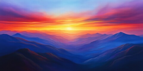 Fototapeta premium Stunning sunset view from the peak of the mountain, showcasing the vibrant colors of the sunset as the day transitions into night, highlighting the beauty of nature at the mountain s summit.