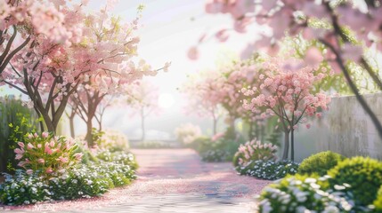 Naklejka premium Apricot trees in bloom with delicate petals under the bright spring sun.