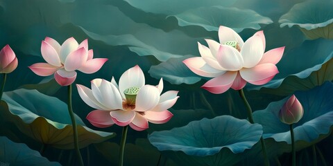 Lotus flower and lotus flower plants in a tranquil setting, showcasing the beauty and elegance of lotus flowers. These lotus flowers exemplify nature s artistry in various formations.