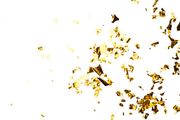 Golden Foil Confetti Scattered on Transparent Background