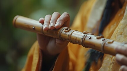 Playing a Bamboo Flute