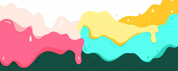 Obraz premium Abstract Colorful Dripping Paint, Melts Downwards Over Dark Green Background. Vivid Hues Flow Seamlessly, Creating Dynamic Visual Art