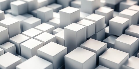 Obraz premium A 3D arrangement of white and grey earth tone cubes creates an abstract geometric pattern, casting gentle shadows that emphasize their modern, high tech design features.
