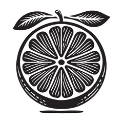 Tangerine Silhouette Vector Illustration, Solid White Background.