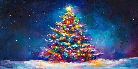 Cheerful holiday wishes and joyful festivities, featuring a vibrant, multicolored Christmas tree decorated for a delightful celebration.