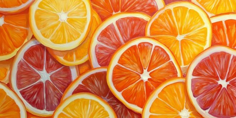 Vibrant orange slices create a colorful fruit pattern against a contrasting background, showcasing the freshness and vividness of the orange in this top down perspective.