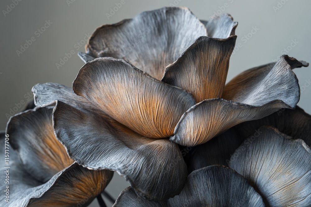 Poster this image portrays an elegant metallic flower with intricate petal details, presenting a fusion of 