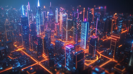 Smart digital Innovation city with connection network reciprocity over the cityscape. of future smart wireless digital city and social media networking systems that connects people with in city