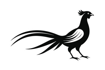  vector silhouette design featuring a bold black rooster with long tail feathers, elegant details, and a modern style, perfect for logos, branding, or decorative elements.