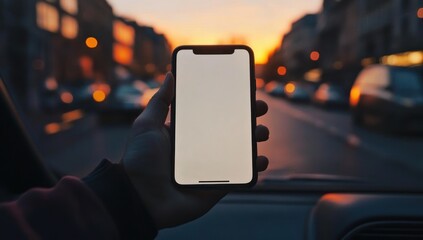 Smartphone Mockup City Sunset Blank Screen Warm Light