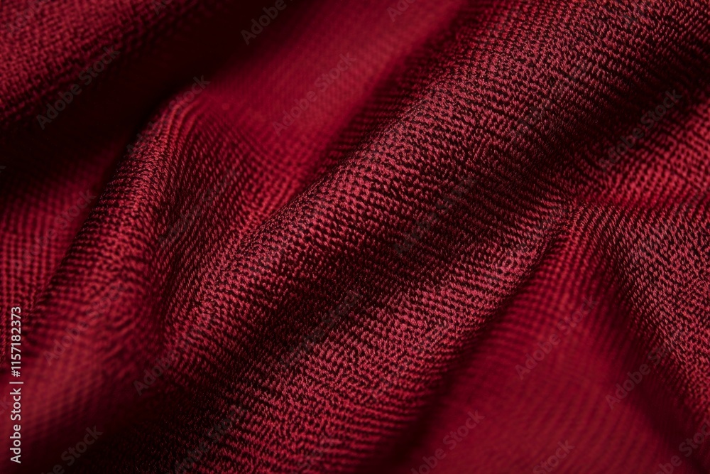 Poster detailed view of red fabric showing its woven texture with play of light and shadow, emphasizing war