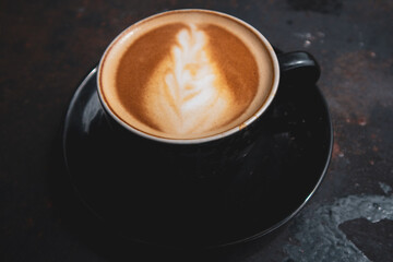 Hot cappucino, Latte art coffee cup.