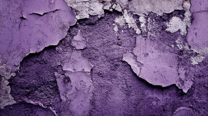 Obraz premium A close-up image of textured purple wall paint, revealing cracks and peeling layers, showcasing a mix of colors and surfaces.