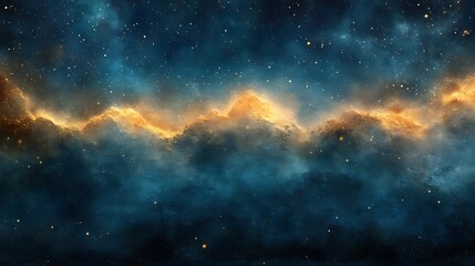 Fototapeta premium Golden Mountains Rise Above a Starry Night Sky