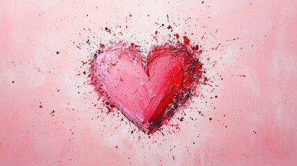 A vibrant, artistic representation of a heart, surrounded by splashes of red on a soft pink background, symbolizing love and passion.