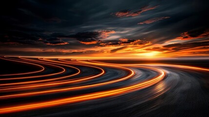 Fototapeta premium Fiery Sunset Highway Abstract Speed Motion Blur Road Asphalt
