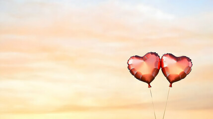 Fototapeta premium Romantic heart-shaped balloons outdoor celebration photography warm sunset close-up shot love and affection