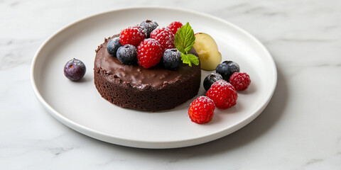 Delicious chocolate cake topped with fresh berries