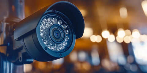 Obraz premium Surveillance camera in urban setting for security monitoring