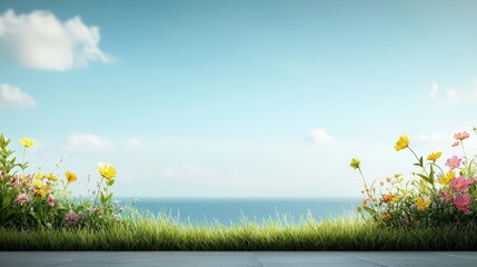 Colorful Flowers Against a Bright Blue Sky Background