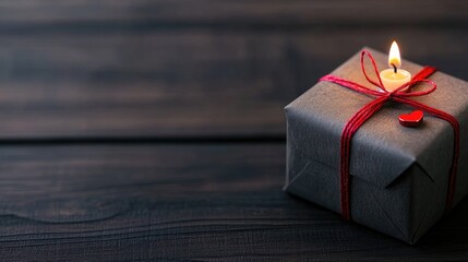 Gift presentation with candlelight cozy room photography warm atmosphere close-up view celebration concept