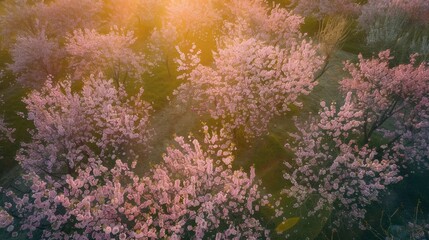 Vibrant spring orchard filled with blooming apricot trees and fresh flowers