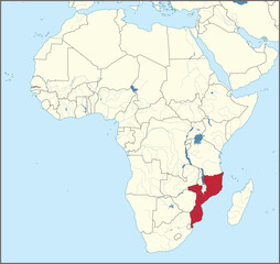 Detailed national location map of MOZAMBIQUE within the great continent of Africa