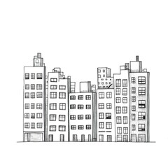 Minimalist line art illustration of buildings 