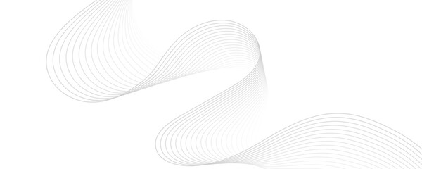 Abstract gray wave dynamic curve lines on transparent background with flowing particles. Digital energy waves technology concept. Modern backdrop design for business, presentation, banner.