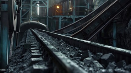 Fototapeta premium Industrial mining equipment extracting coal from a large deposit deep underground.