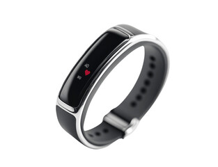 A fitness tracking bracelet with a minimalist display, isolated on a white background, showcasing details like step count or heart rate