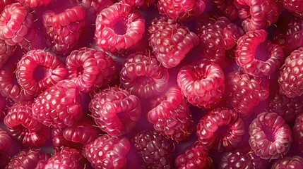 Fresh juicy raspberries on a bright background in close-up. A place to add text or design.