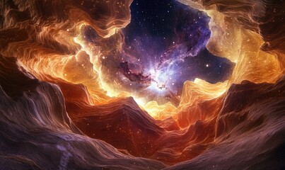 A space scene with orange clouds and stars