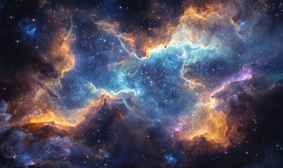 Fototapeta premium A colorful nebula in space with many stars