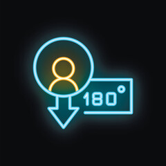 Neon icon representing a person experiencing a sudden and drastic temperature drop of 180 degrees