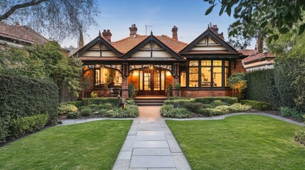 Picturesque Victorian house with a charming front yard, ideal for showcasing traditional elegance.