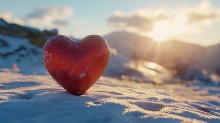 Fototapeta premium Red heart resting on a pristine backdrop, offering elegance and simplicity for a Valentine concept.