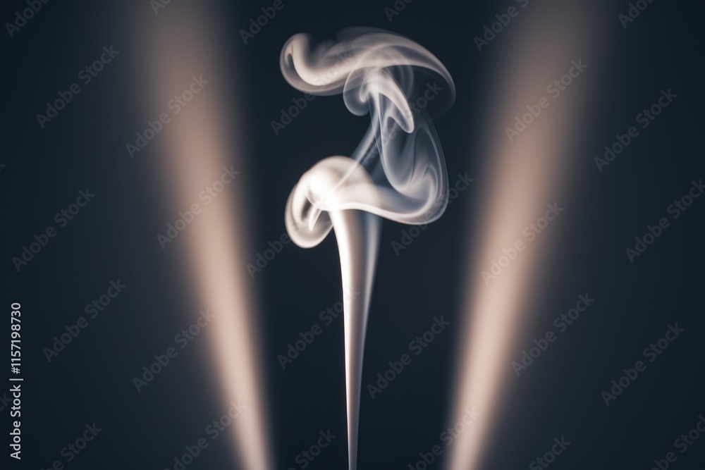 Poster abstract image of swirling smoke rising against a dark background with soft lighting.