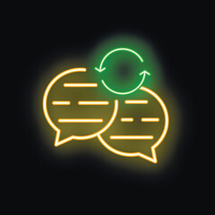 Neon sign representing communication and dialogue with two speech bubbles exchanging messages