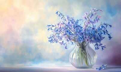 A vase of blue flowers sits on a table © TheoTheWizard