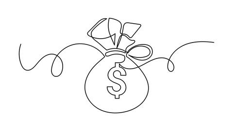 Continuous line drawing of the money bag.Money saving Investment and finance bank concept. Money storage and investment single-line art vector illustration.