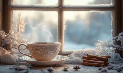 A white cup with steam coming out of it