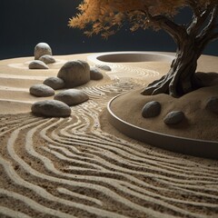 Futuristic zen garden with robotic caretakers, glowing energy stones, and morphing trees