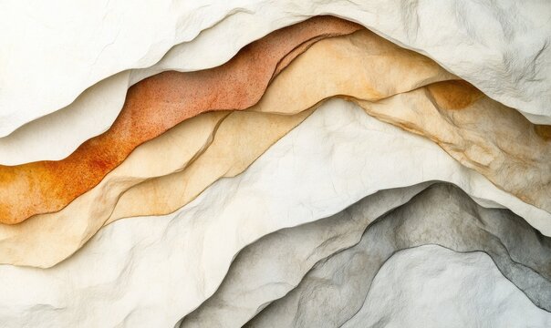A drawing of a mountain range with a white base and brown and gray layers