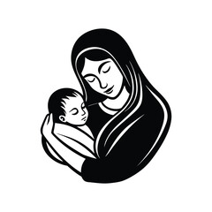 mother holding her sleeping baby.eps