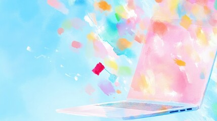 Minimalist Watercolor Laptop with Cleaning Icons