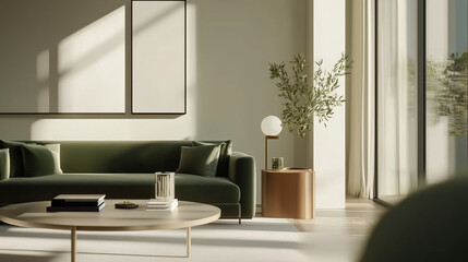 Fototapeta premium Minimalist living room with natural light and contemporary furniture during daytime