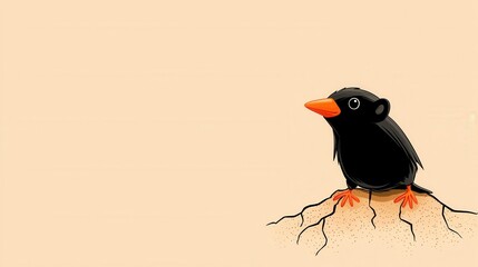 Fototapeta premium Close Up Portrait of a Black Bird Perched on a Branch